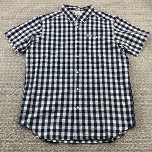 Columbia Shirt Men Large L Black White Gray Checkered Button Down Short Sleeves